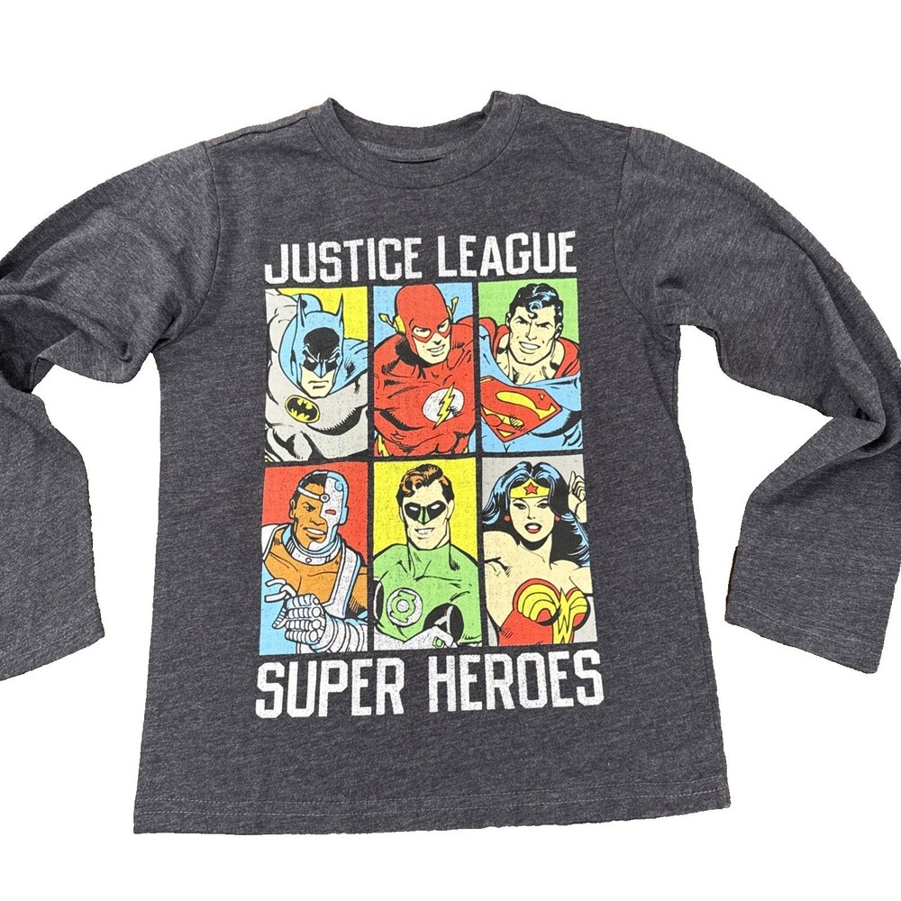 Justice League Youth Long Sleeve Shirt Black XS boys Super Heroes Graphic Tee